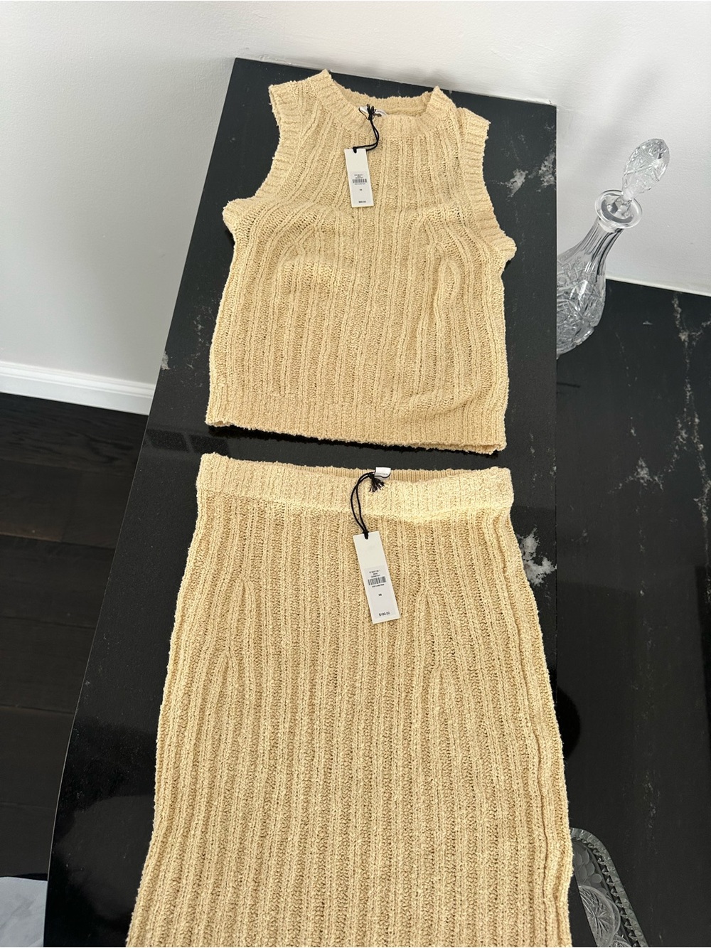 Banana Republic Cream Ribbed Knit Tank & Skirt Set